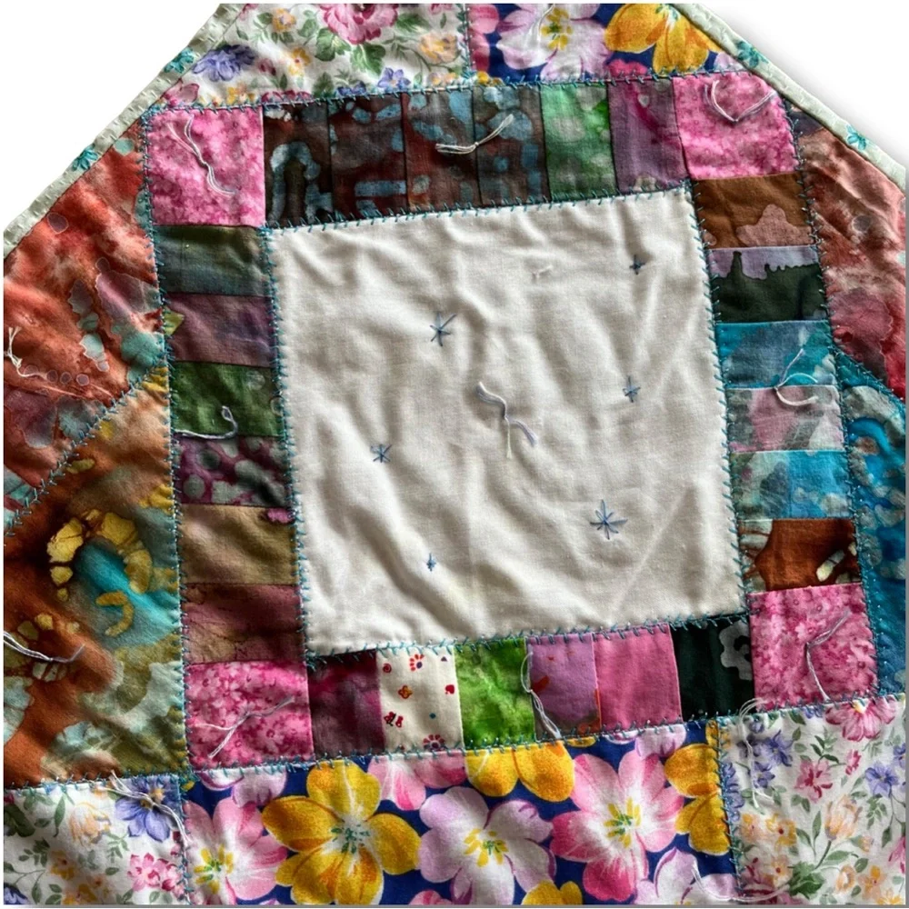Handmade Baby Cotton Crazy Quilt with Vintage and Batik Fabrics